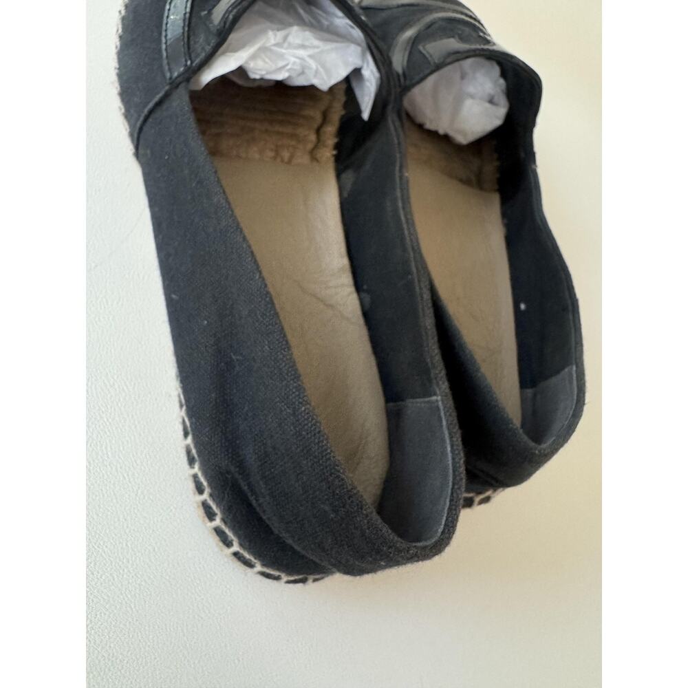 Tory Burch Espadrille Shoes Womens Size 10.5 Poppy Flats Black Canvas Logo - Picture 10 of 14